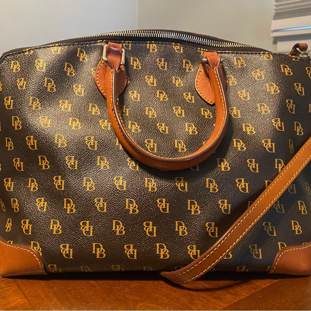 Dooney & Bourke Brown and Tan Logo Messenger Satchel - Picture 2 of 16